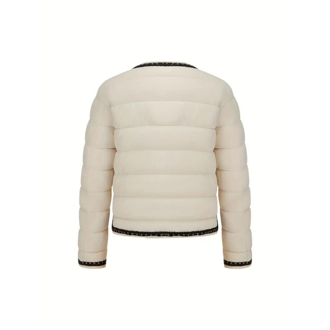 Cleo | Women's Cropped Puffer Jacket Cream Black Trim
