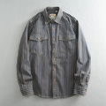 Dama Washington Ivo men's striped button up shirt navy cream - front view