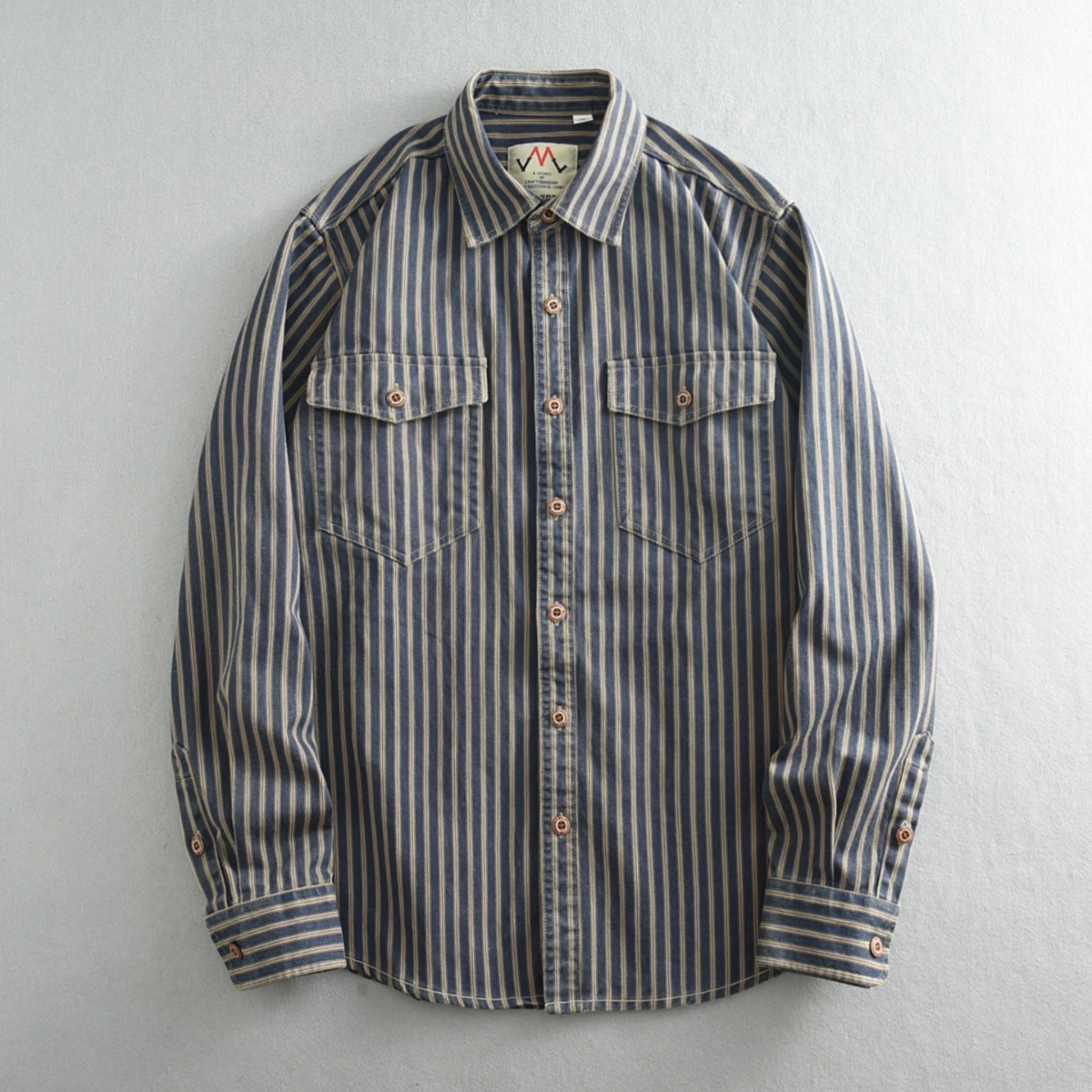 Ivo | Men's Striped Button Up Shirt Navy Cream