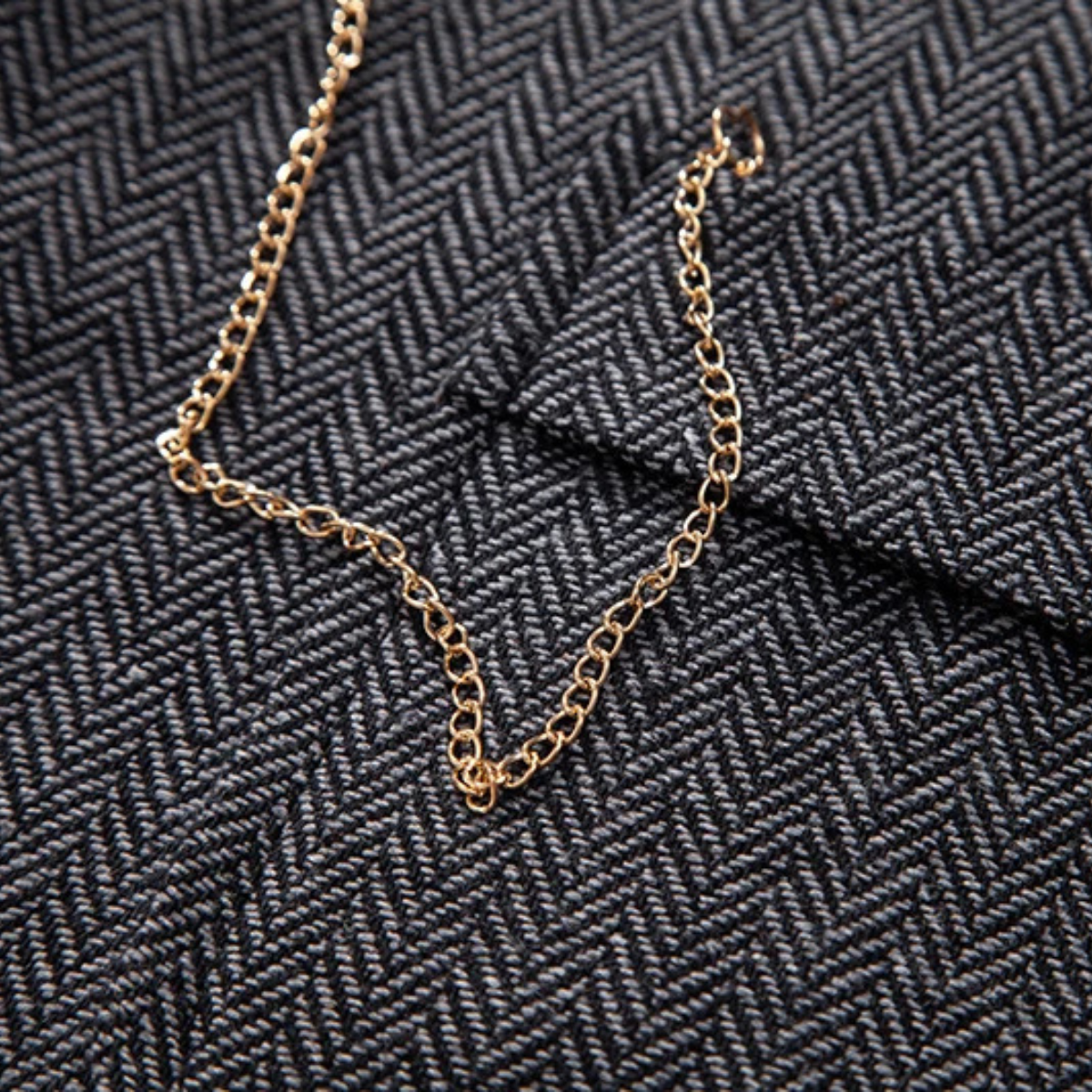 Orson | Men's Herringbone Suit Vest Charcoal Gray With Chain