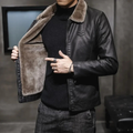 Dama Washington Ezra men's sherpa lined leather jacket black - front view