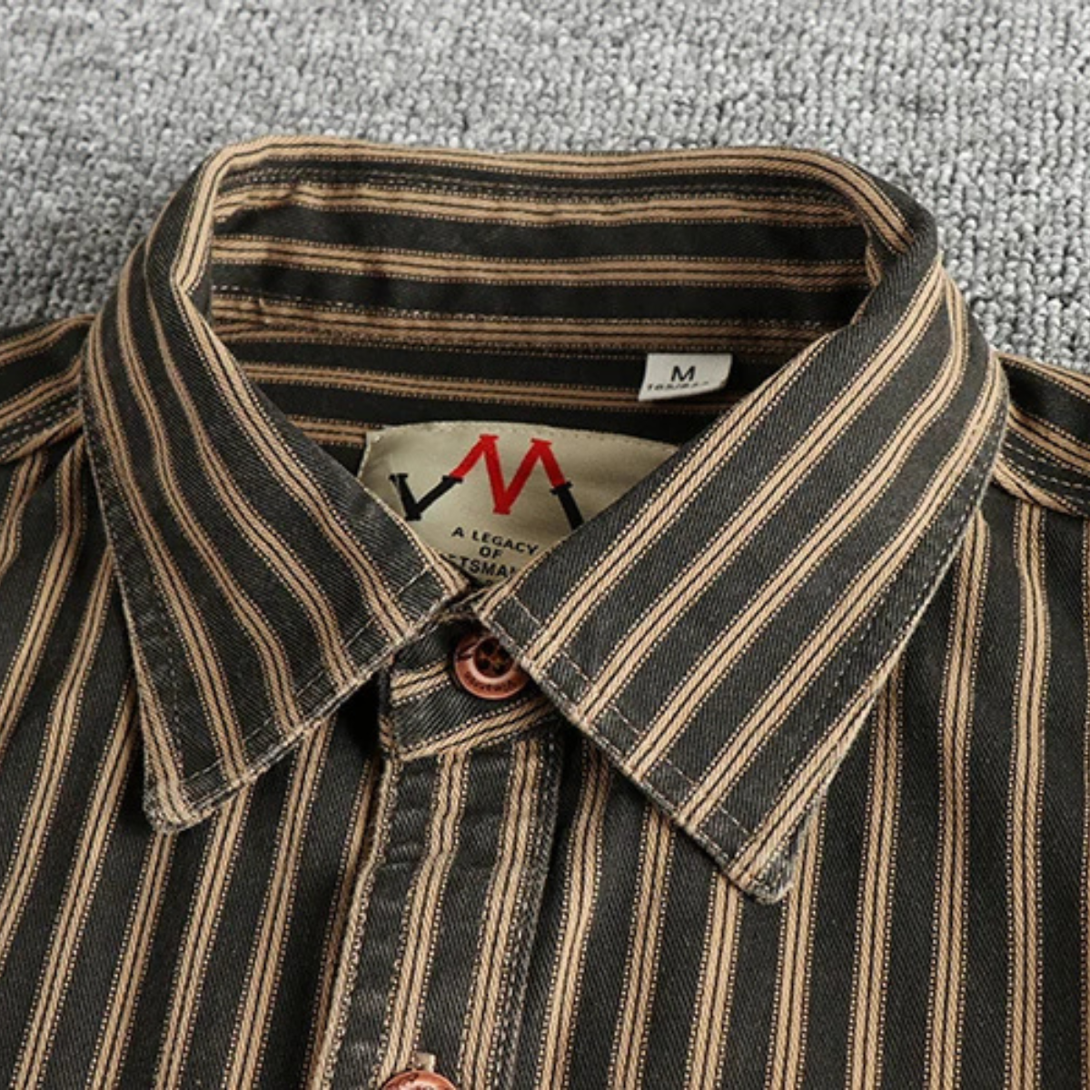 Beau | Men's Vintage Striped Button Up Shirt Brown Cream