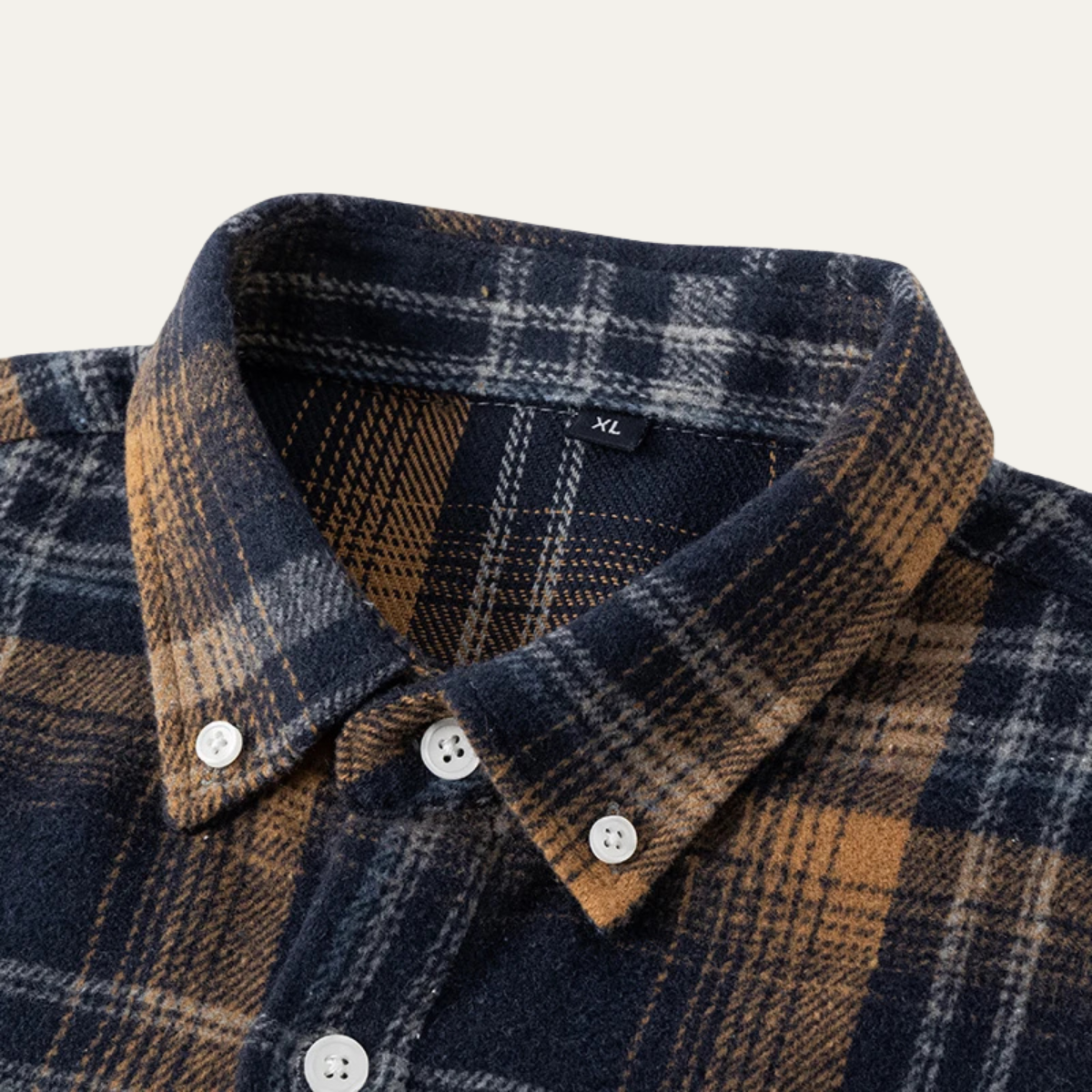 Ash | Men's Casual Plaid Flannel Shirt Navy Brown