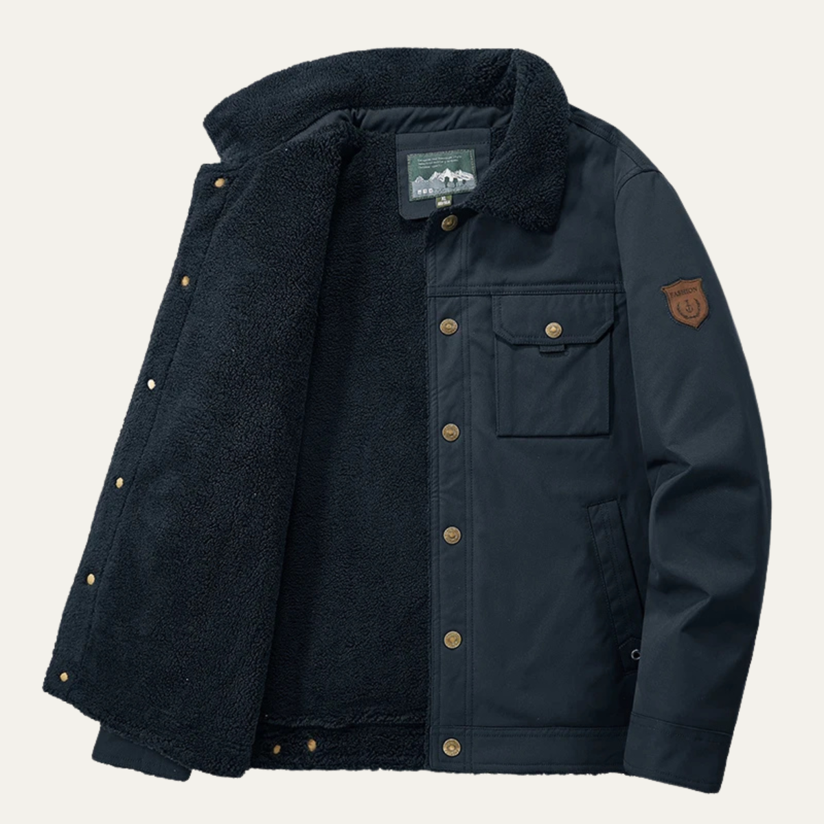 Voss | Men's Sherpa Fleece Lined Jacket Beige Outdoor