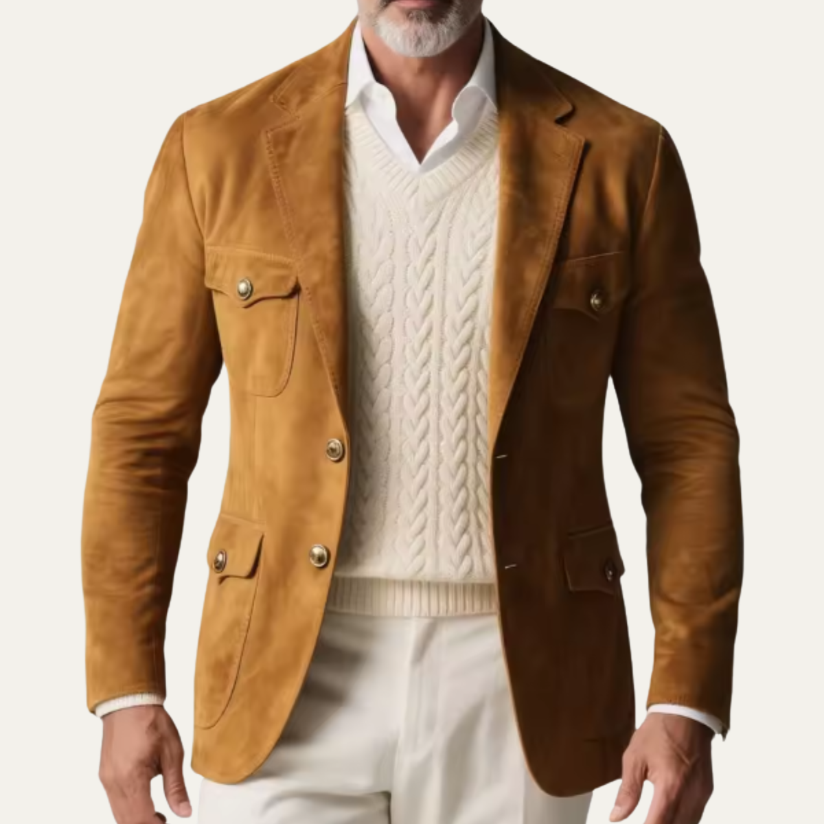 Bram | Men's Casual Suede Blazer Tan Multi Pocket