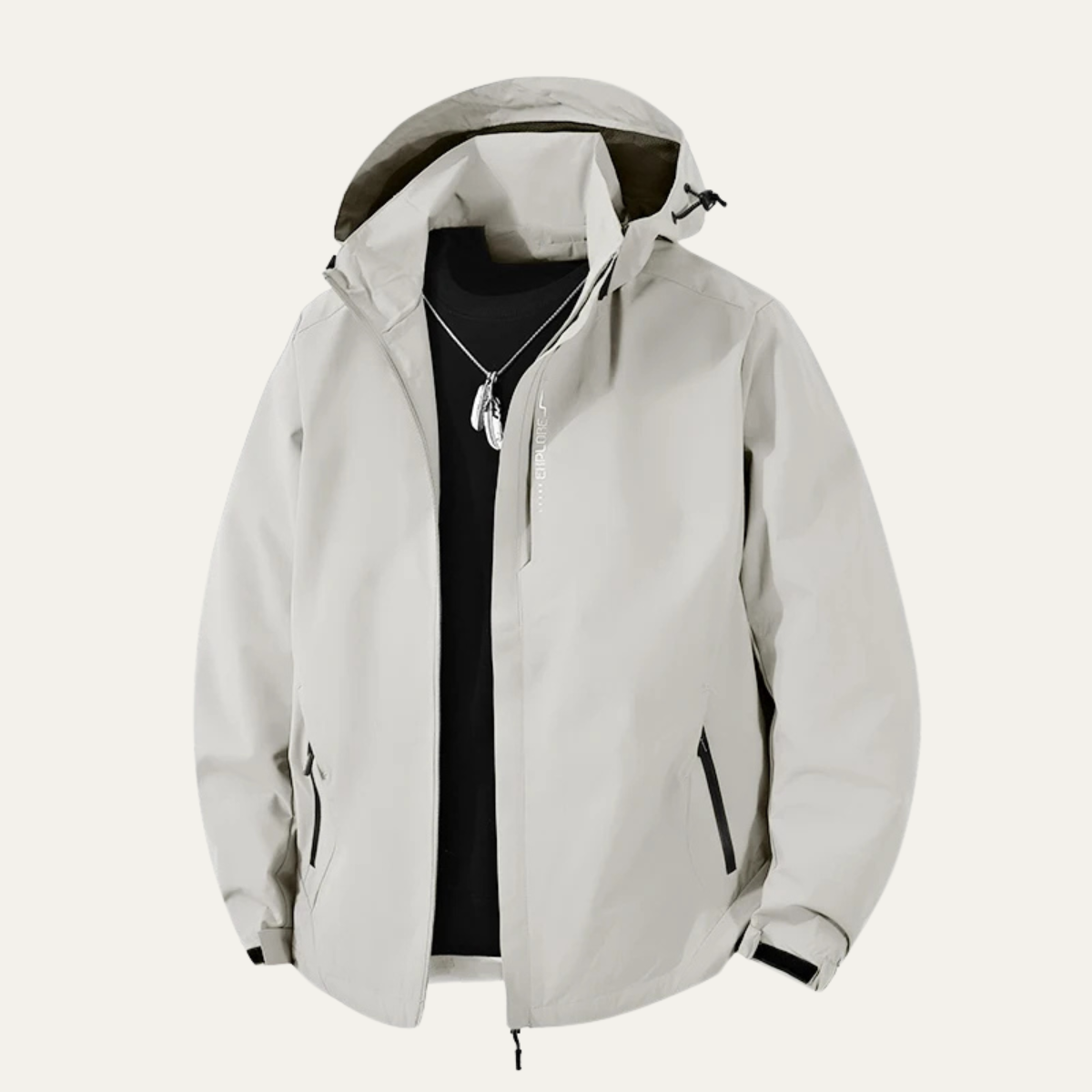 Mia | Men's Waterproof Rain Jacket Black Hooded Windproof