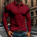 Soren | Men's Ribbed Polo Shirt Black Long Sleeve