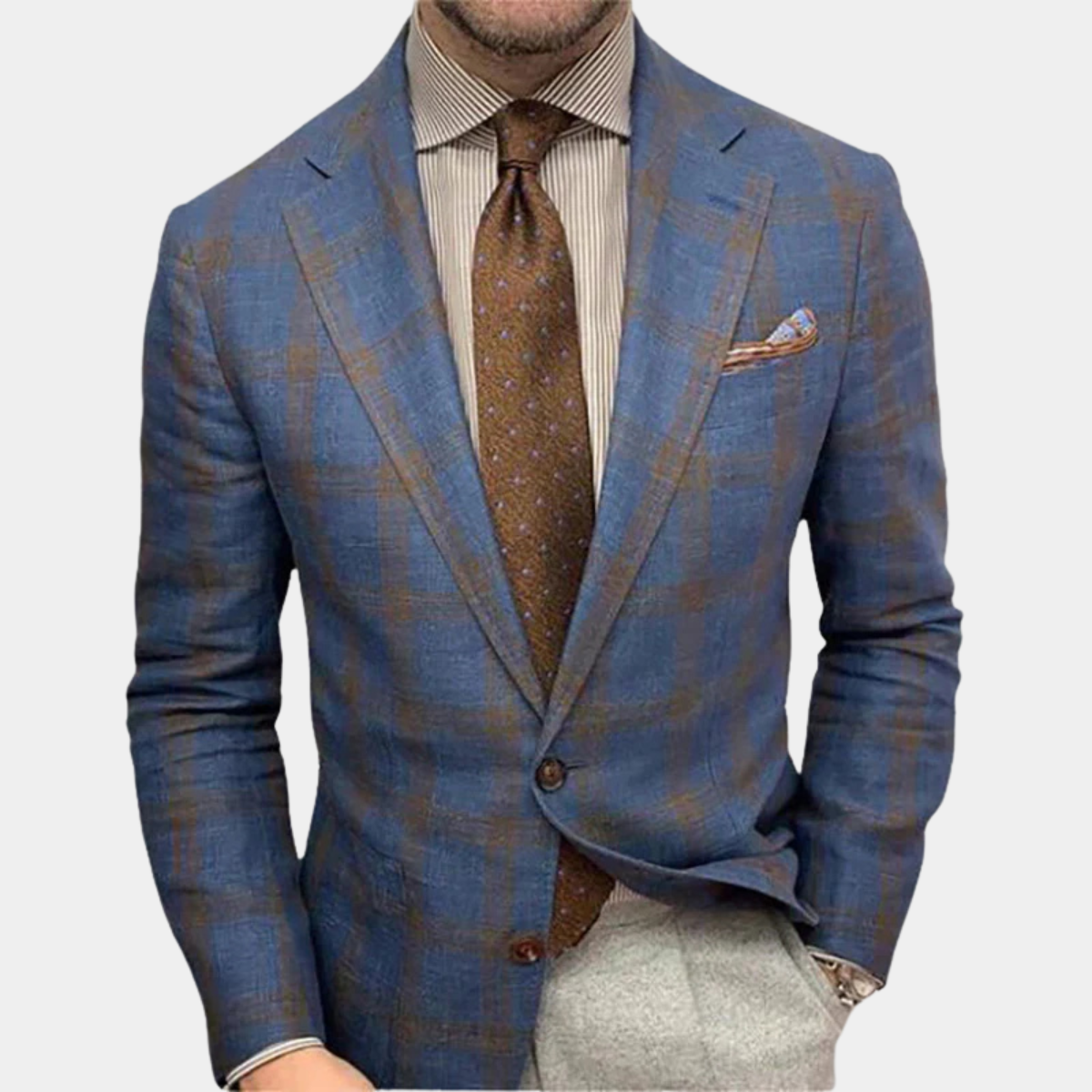 Ashton | Men's Check Blazer Navy Blue Tailored Fit