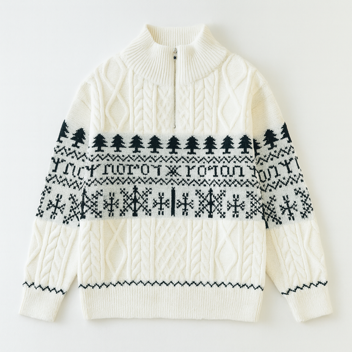 Voss | Men's Nordic Pattern Button Up Cardigan Cream