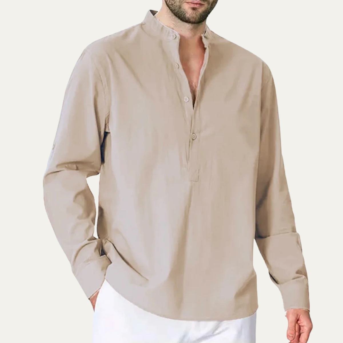 Beau | Men's Linen Button Up Shirt Cream Long Sleeve