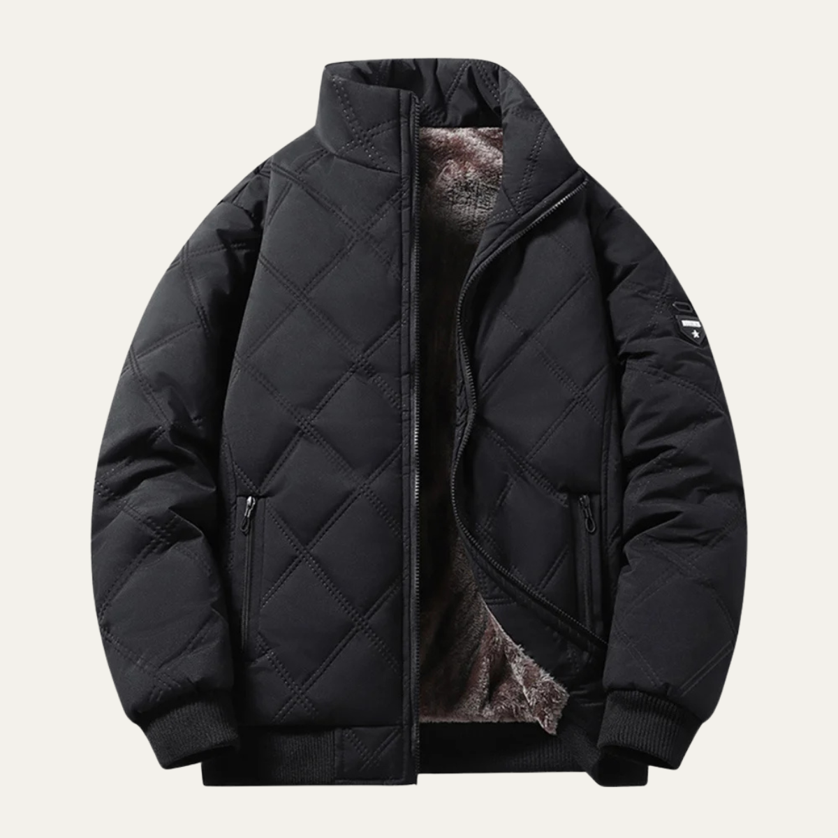 Beau | Men's Quilted Puffer Jacket Black Sherpa Lined