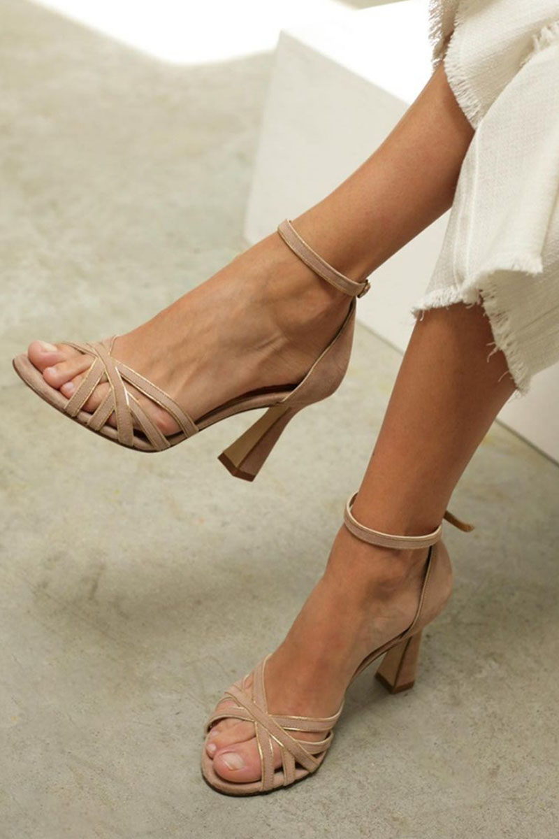 Esme | Women's Strappy Heeled Sandal Cream Ankle Strap