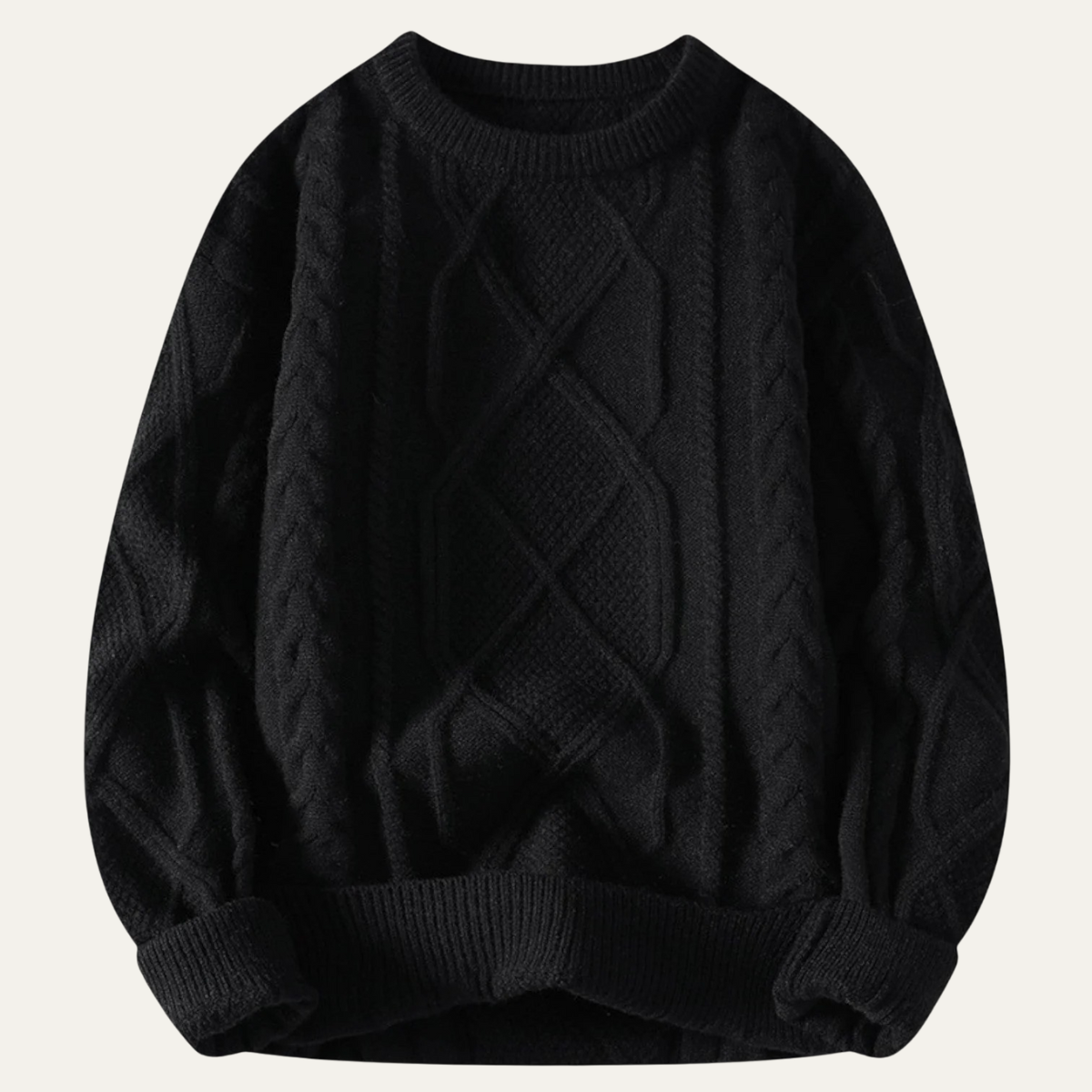 Axel | Men's Cable Knit Sweater Cream Crew Neck Chunky