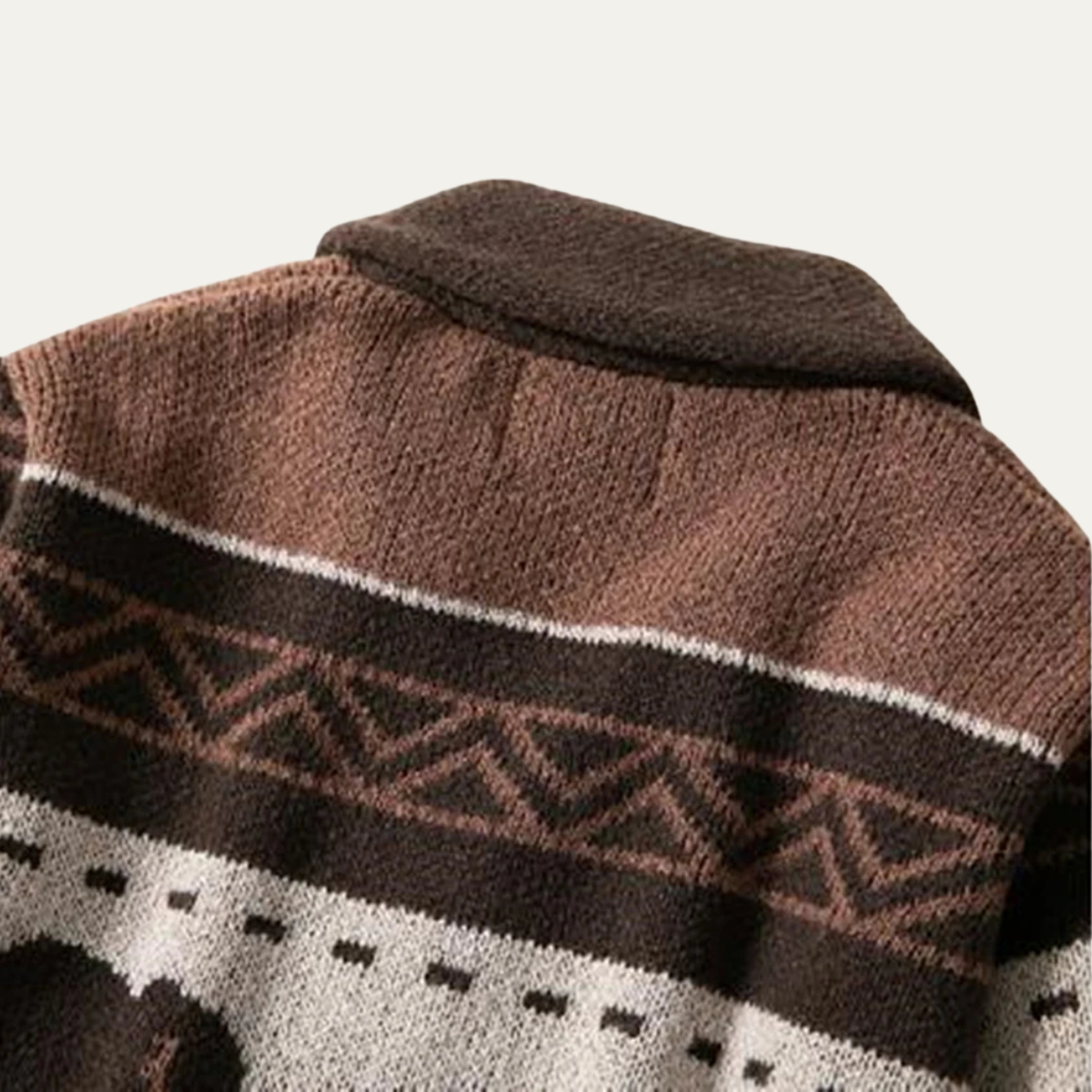 Beau | Men's Vintage Buffalo Cardigan Brown Cream Geometric Pattern