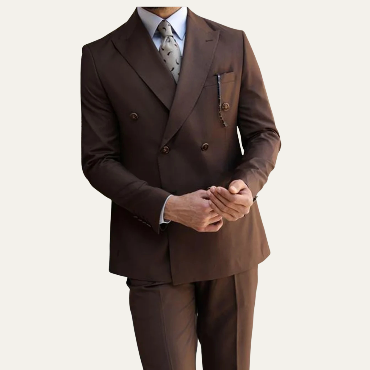 Ash | Men's Double Breasted Suit Brown Formal Two Piece