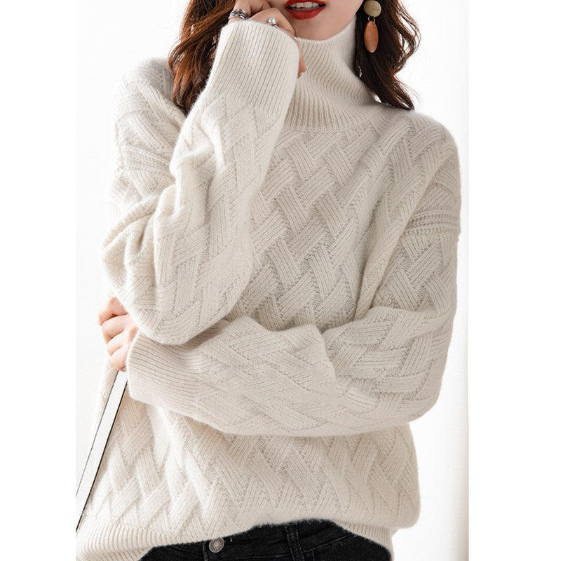 Camille | Women's Turtleneck Cable Knit Sweater Cream