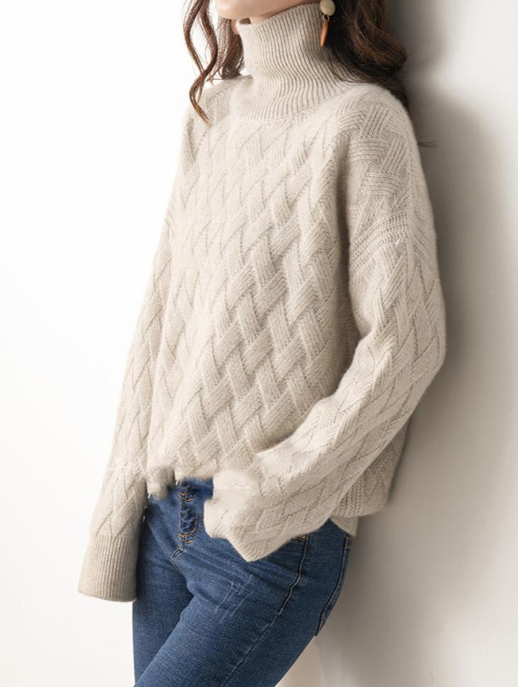 Camille | Women's Turtleneck Cable Knit Sweater Cream