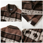 Dama Washington Beau men's vintage buffalo cardigan brown cream geometric pattern - view 6