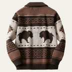 Dama Washington Beau men's vintage buffalo cardigan brown cream geometric pattern - view 3