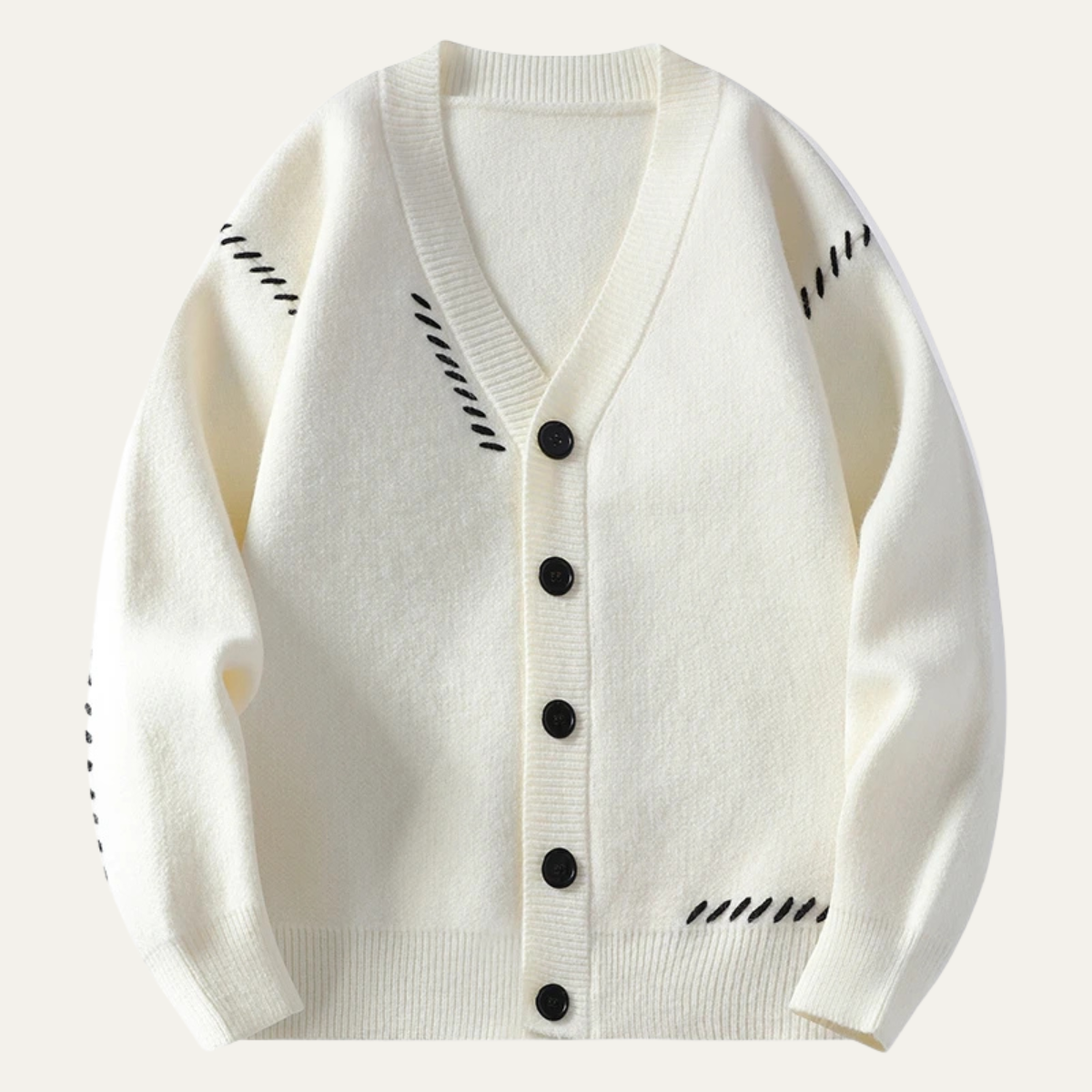 Axel | Men's Cardigan Beige Button Up V Neck With Stitch Detail