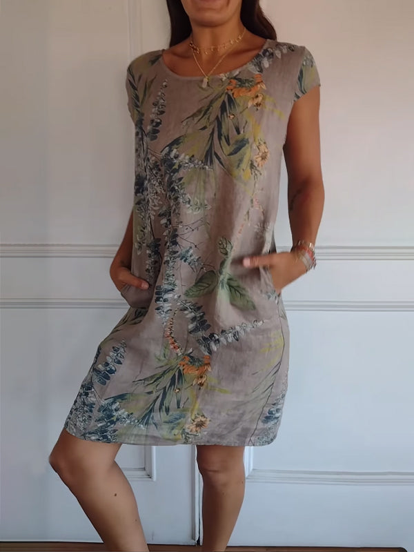 Thea | Women's Floral Print T Shirt Dress Cream Botanical