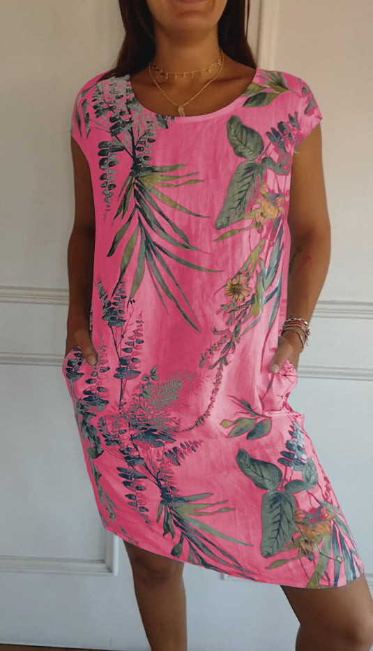 Thea | Women's Floral Print T Shirt Dress Cream Botanical