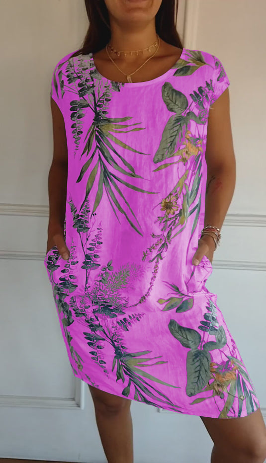 Thea | Women's Floral Print T Shirt Dress Cream Botanical