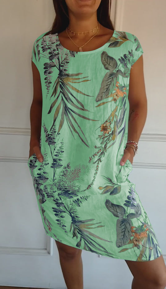 Thea | Women's Floral Print T Shirt Dress Cream Botanical