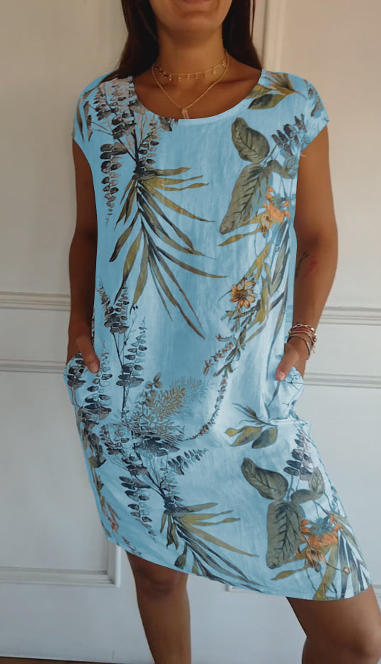 Thea | Women's Floral Print T Shirt Dress Cream Botanical