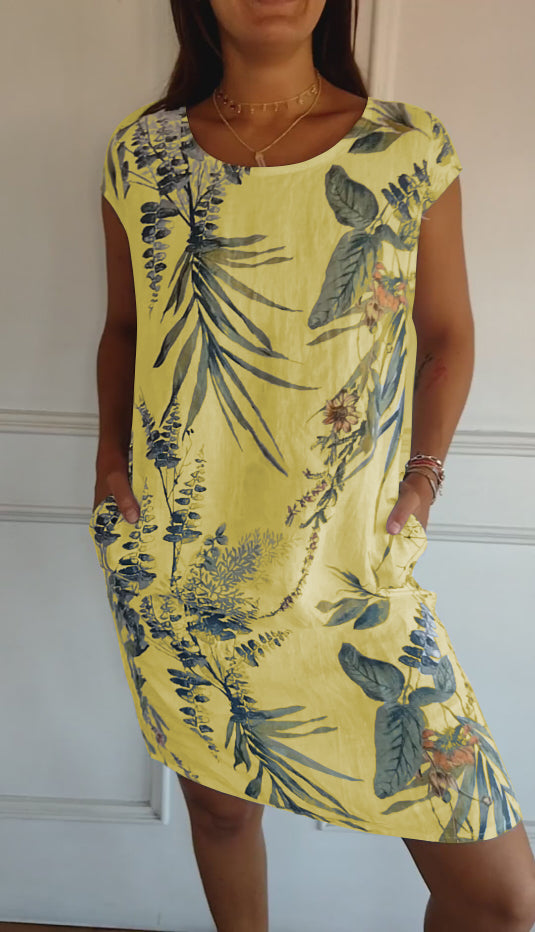 Thea | Women's Floral Print T Shirt Dress Cream Botanical