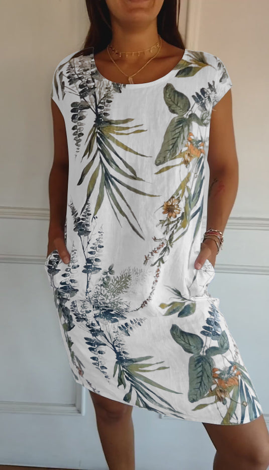 Thea | Women's Floral Print T Shirt Dress Cream Botanical