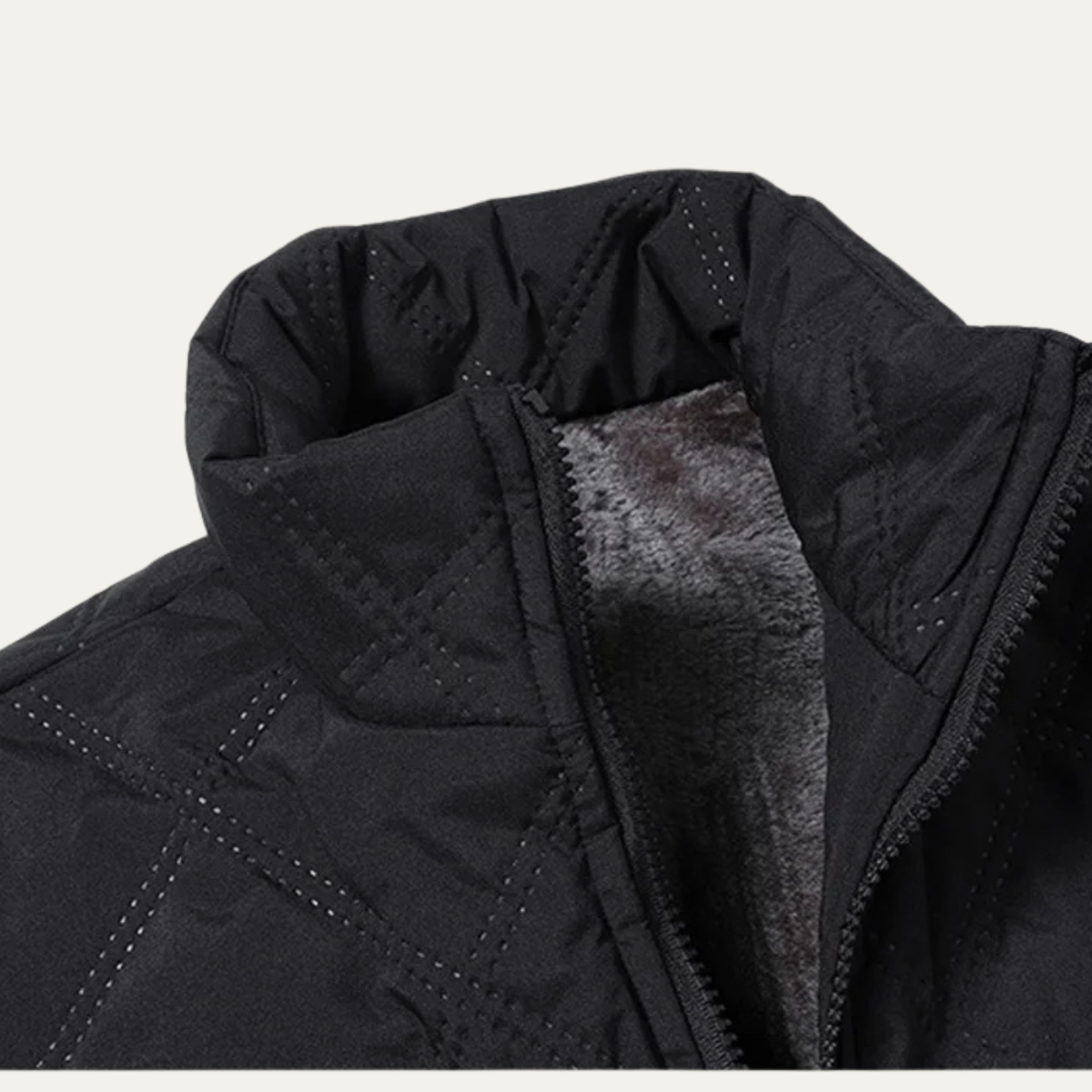 Beau | Men's Quilted Puffer Jacket Black Sherpa Lined