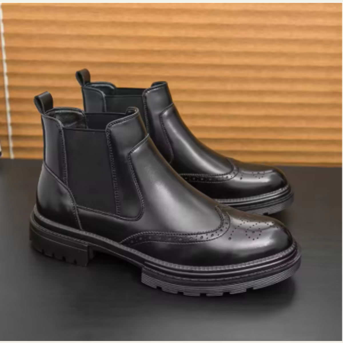 Axel | Men's Brogue Chelsea Boots Brown Leather Lug Sole
