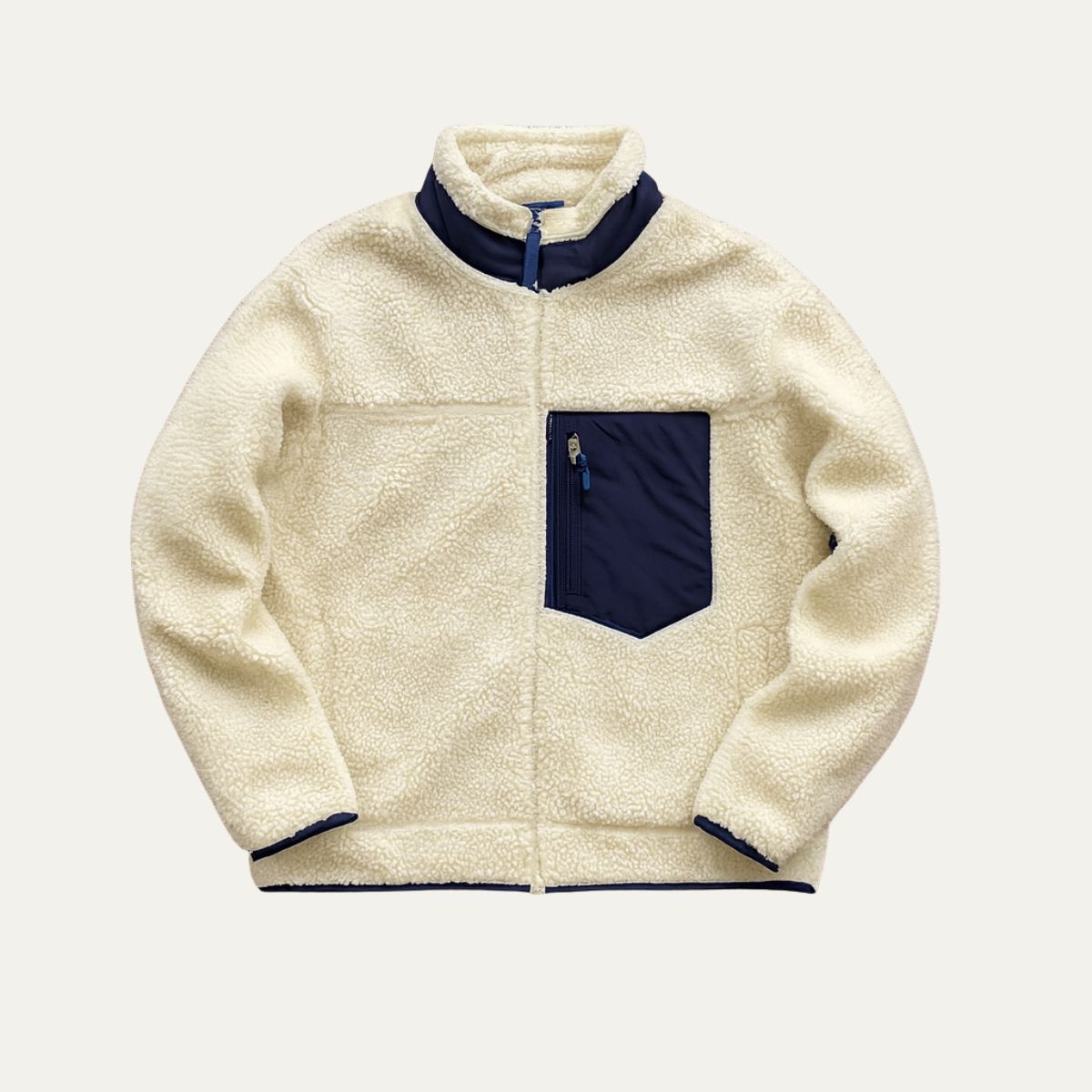 Axel | Men's Fleece Jacket Cream Navy Pocket Zip Up