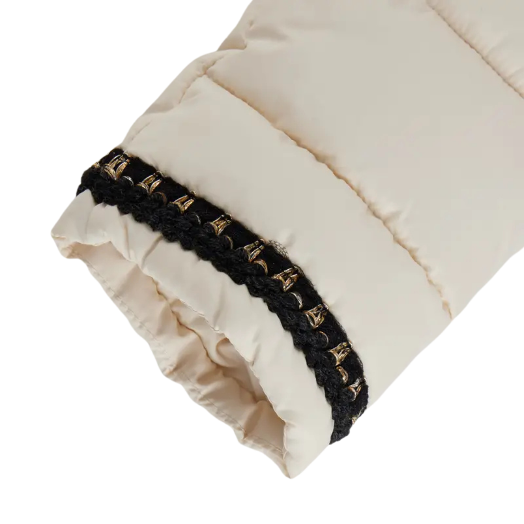 Cleo | Women's Cropped Puffer Jacket Cream Black Trim