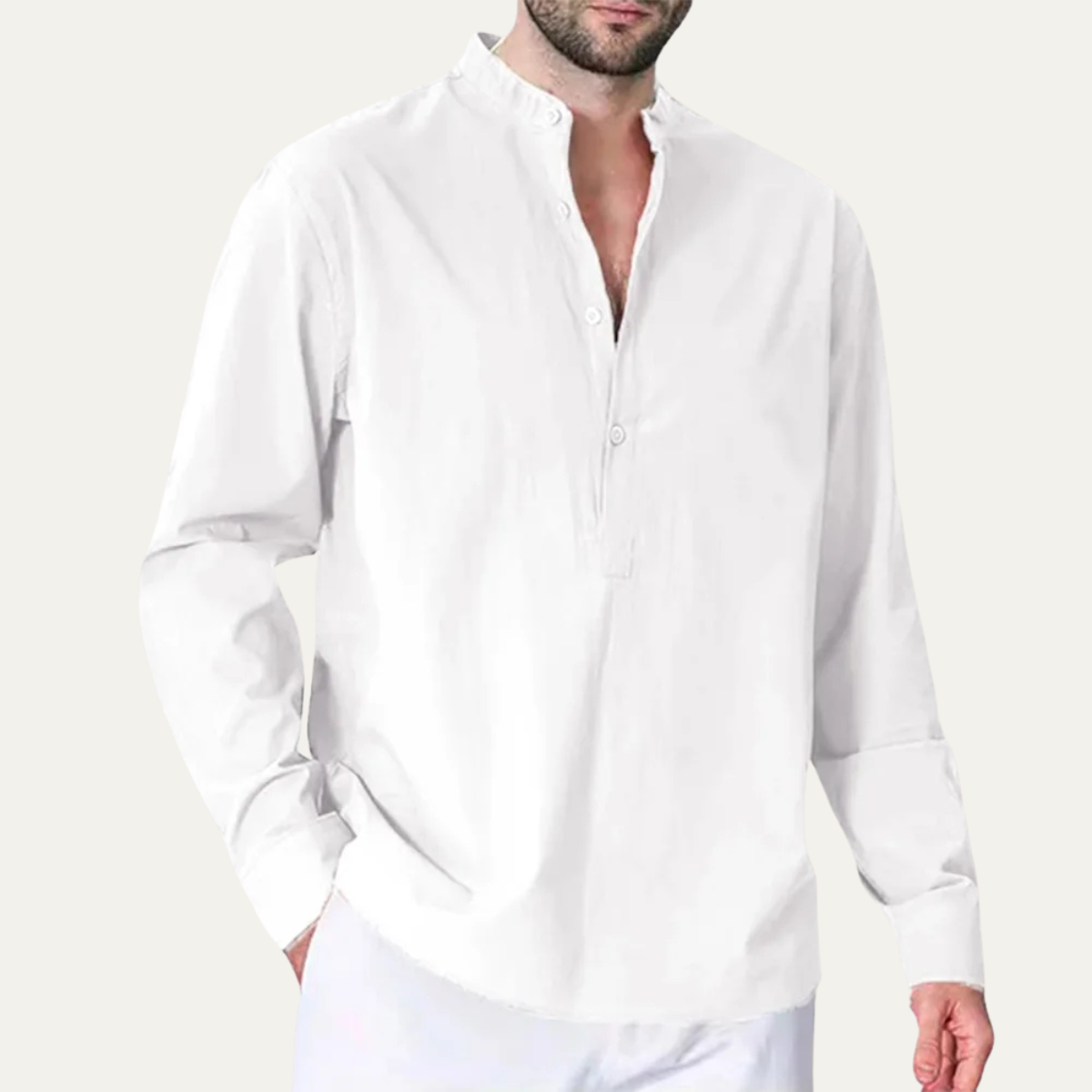 Beau | Men's Linen Button Up Shirt Cream Long Sleeve