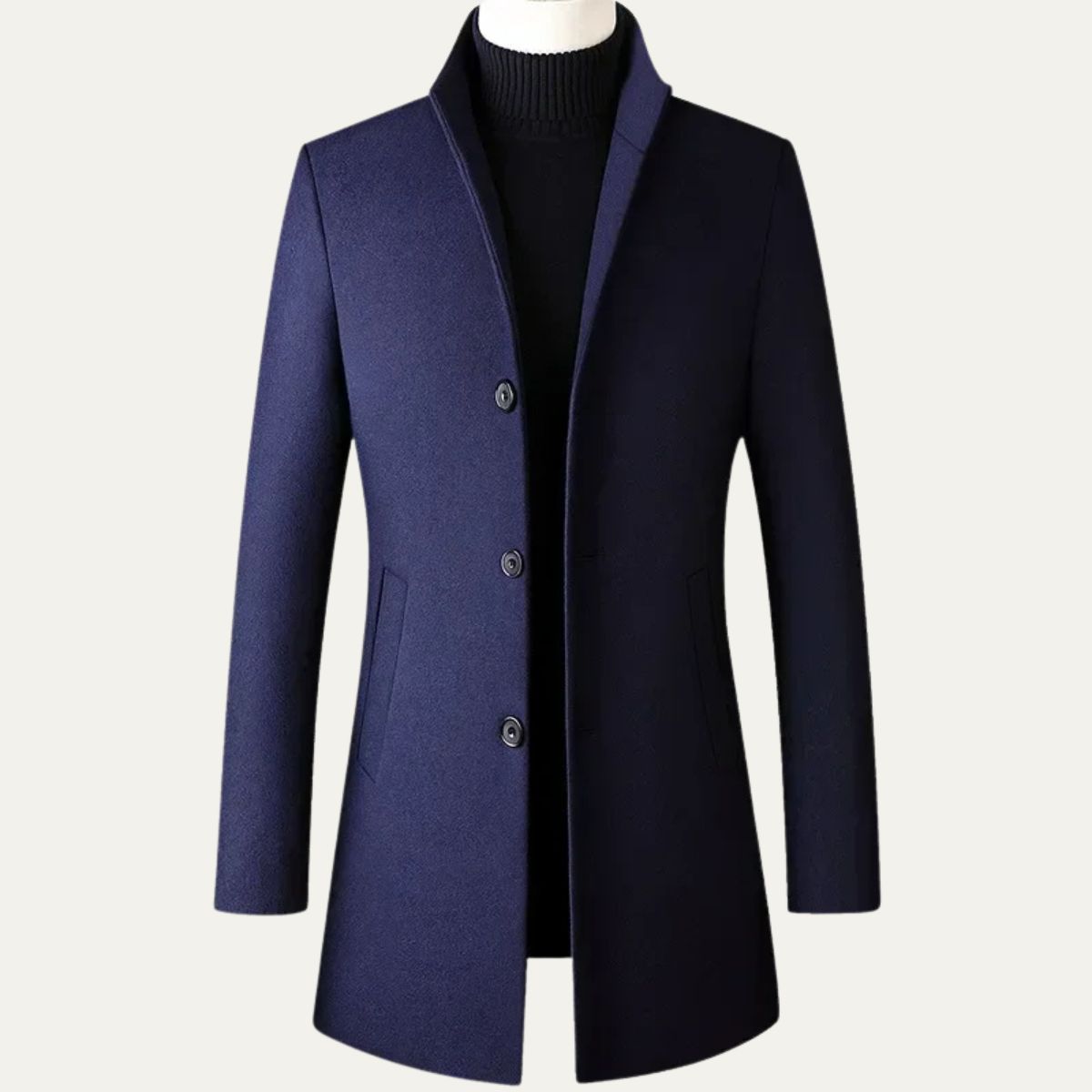 Voss | Men's Navy Wool Overcoat Button Front