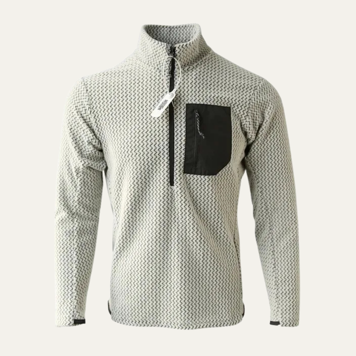 Noel | Men's Quarter Zip Sweater Tan Knit Chest Pocket