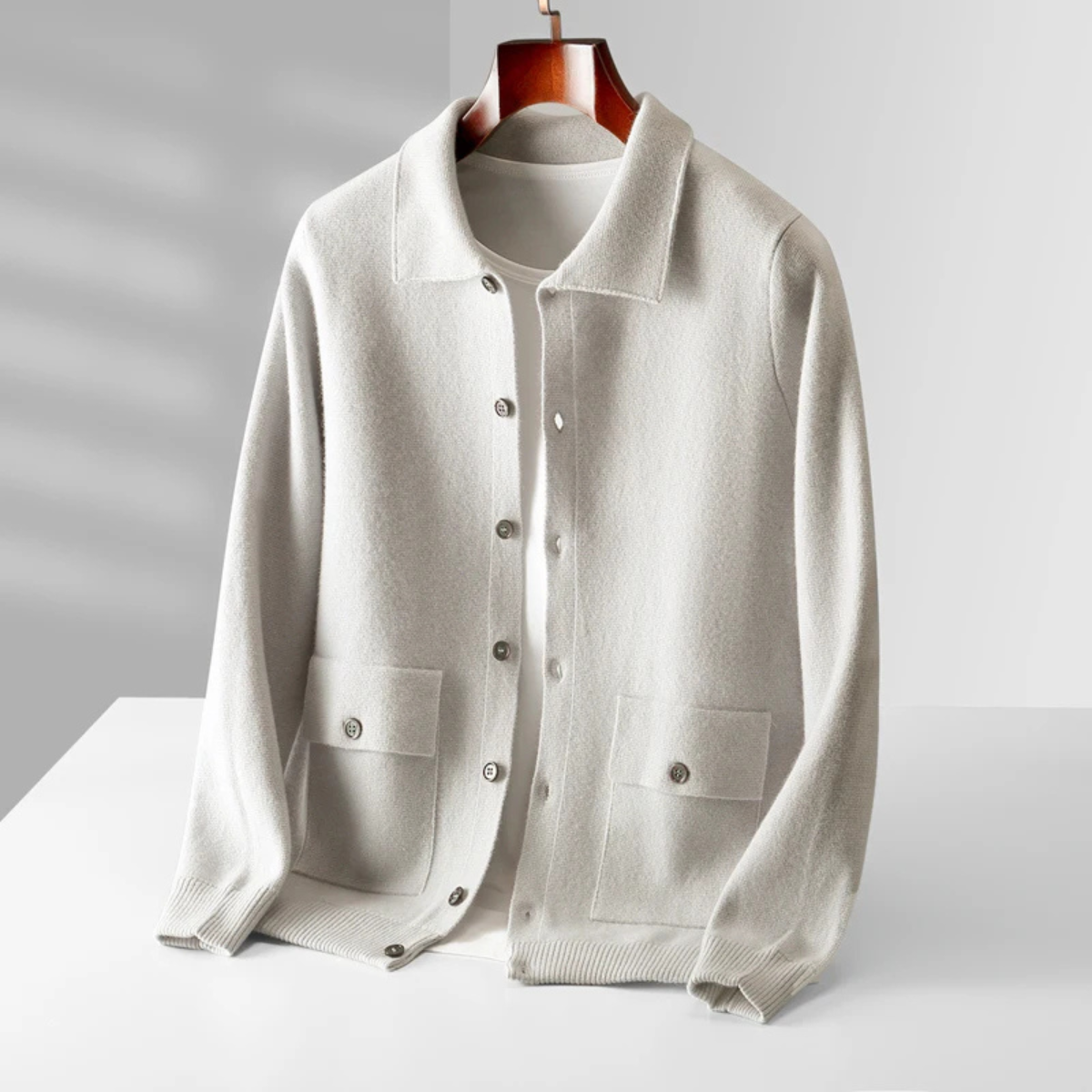 Ivo | Men's Casual Button Cardigan Cream Wool Knit