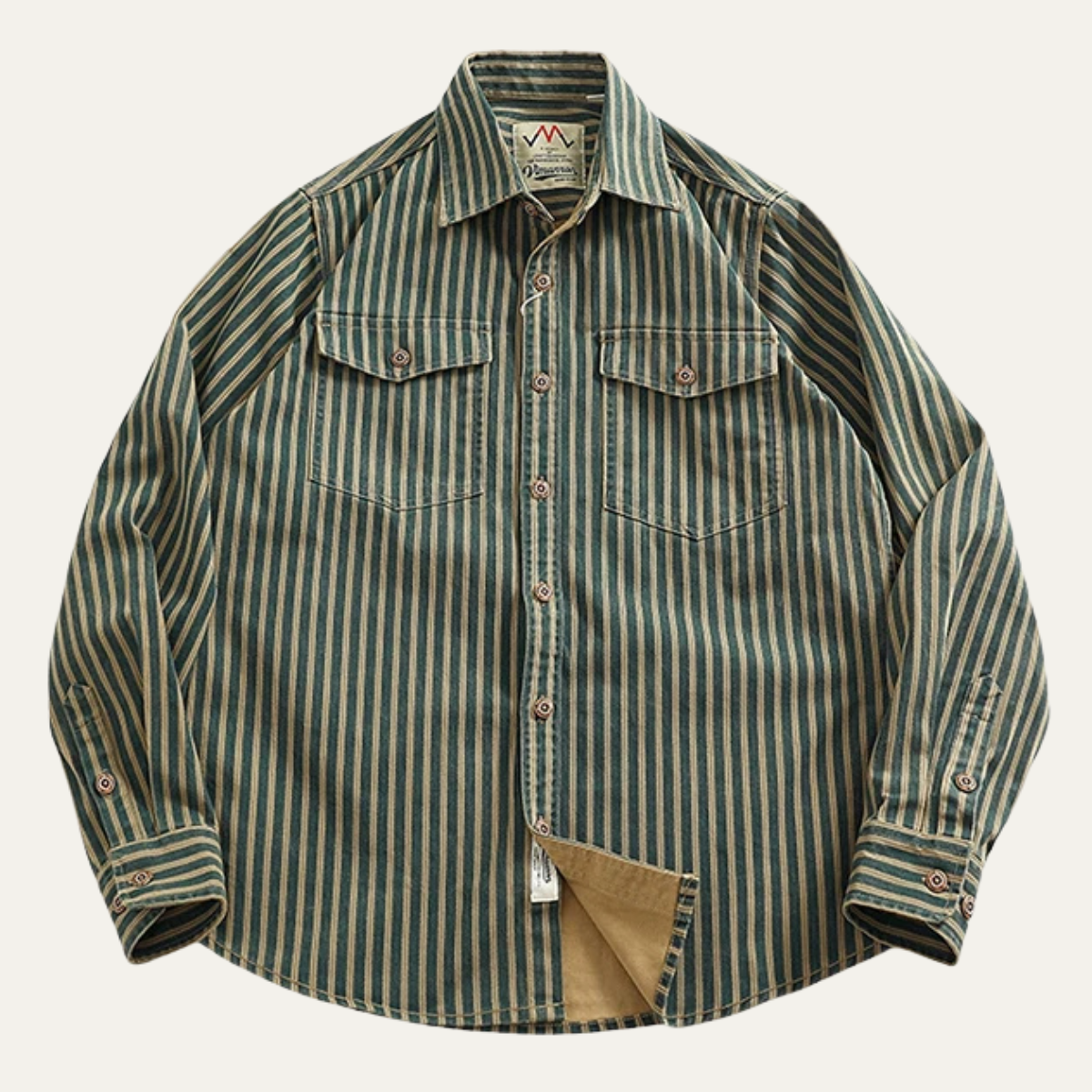 Wade | Men's Vintage Striped Button Up Shirt Green Cream
