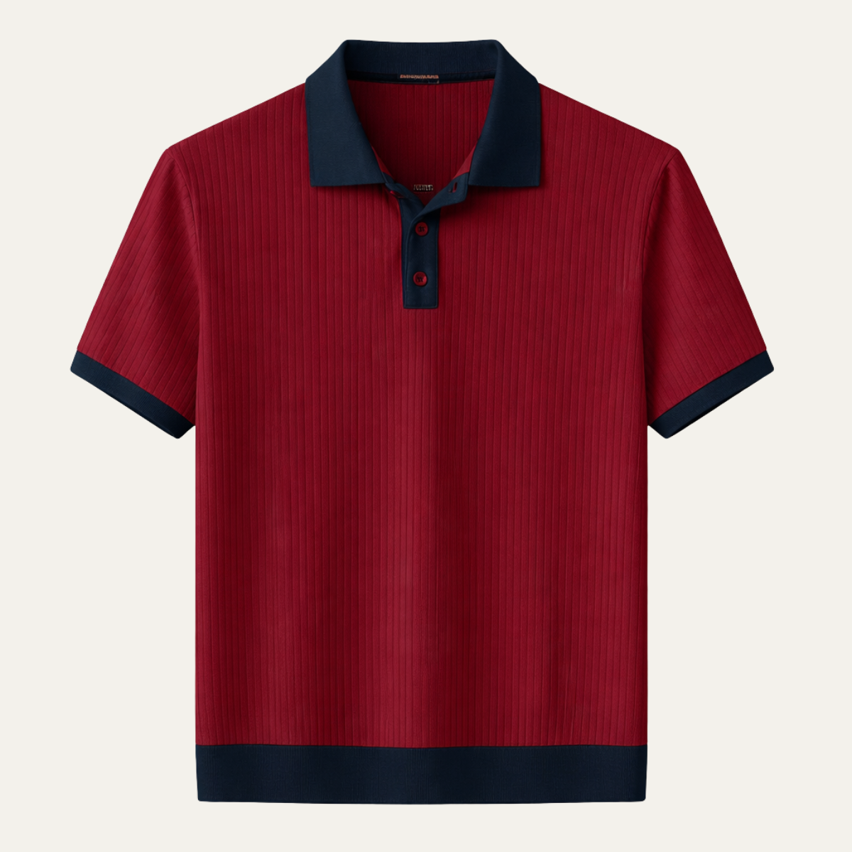 Beau | Men's Ribbed Polo Shirt Cream Navy Colorblock Short Sleeve