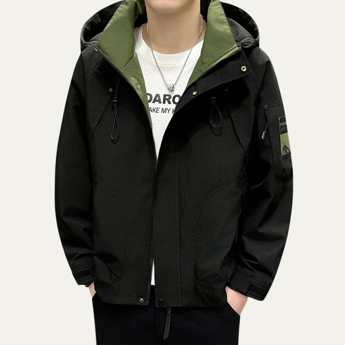 Ezra | Men's Rain Jacket Black Windbreaker Hooded Lightweight