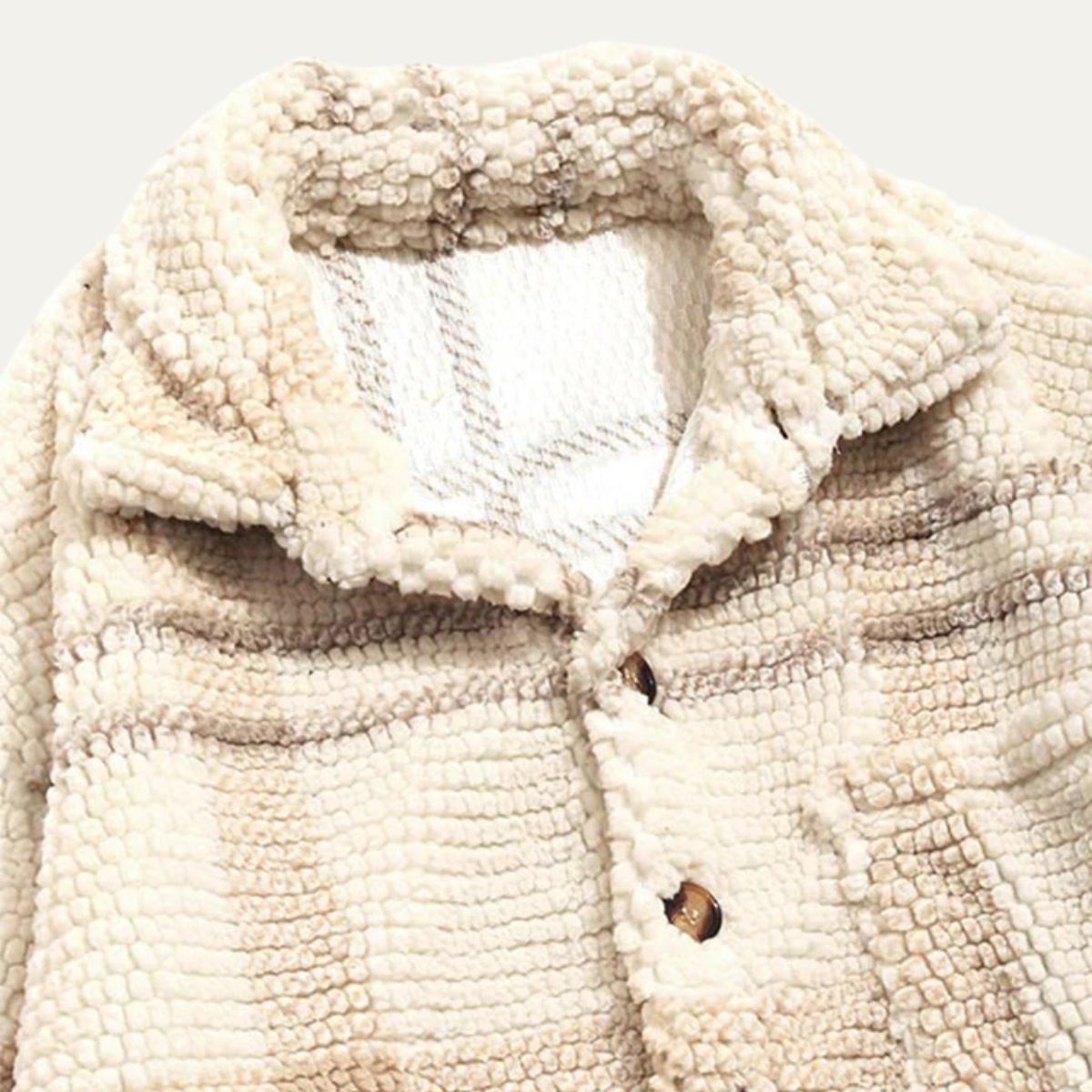 Ash | Men's Vintage Plaid Fleece Shirt Jacket Cream