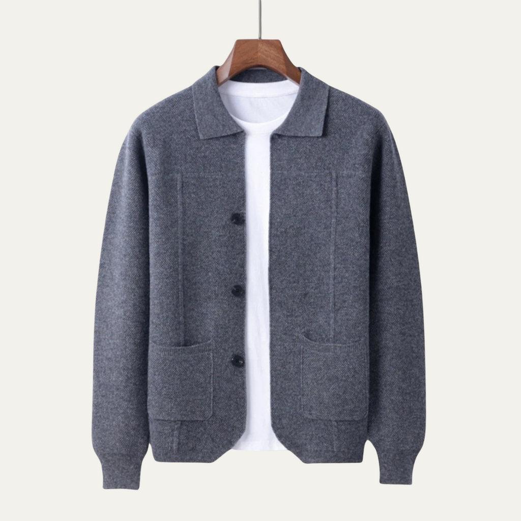 Dama Washington Bram men's smart casual knit cardigan gray button front pockets - view 2