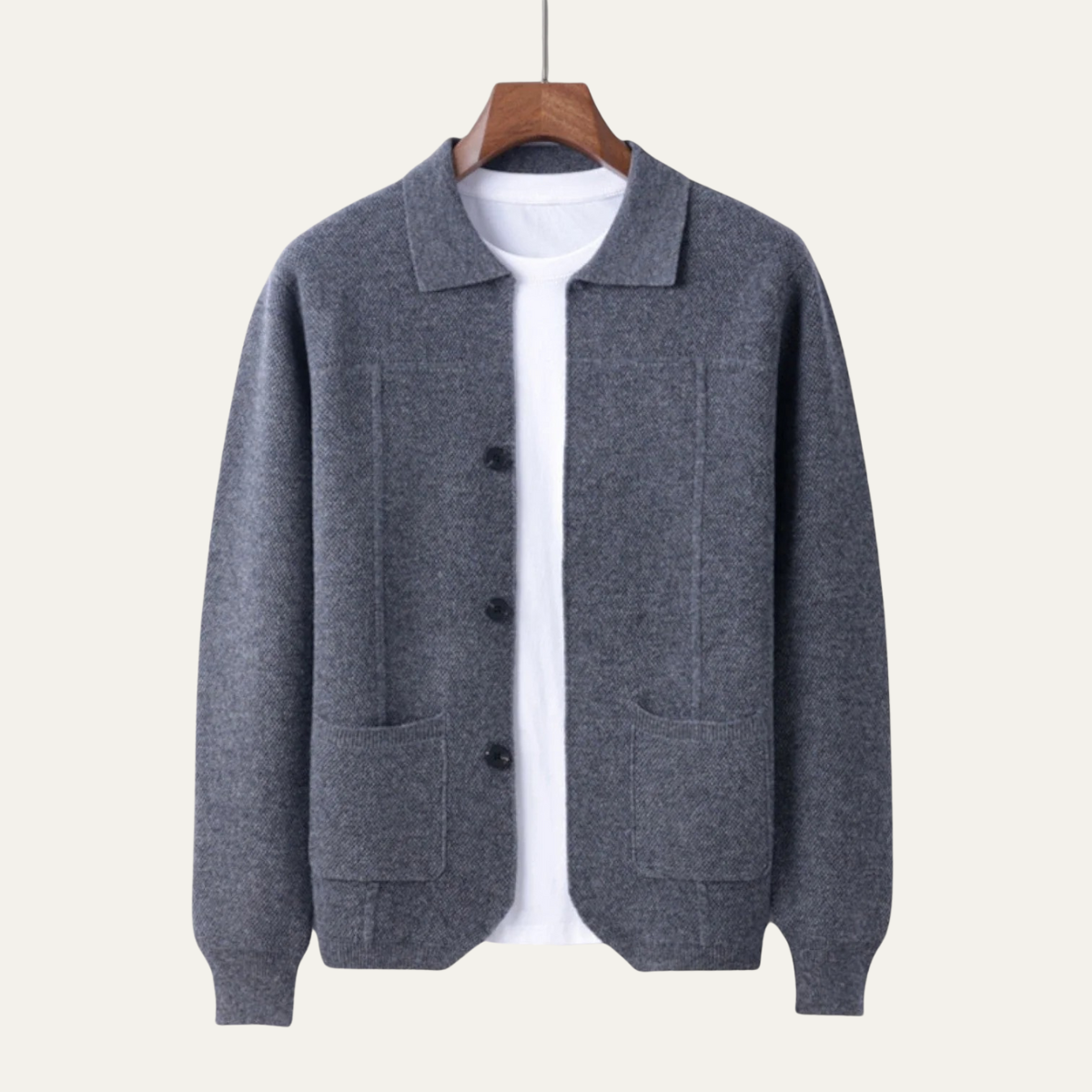 Bram | Men's Smart Casual Knit Cardigan Gray Button Front Pockets
