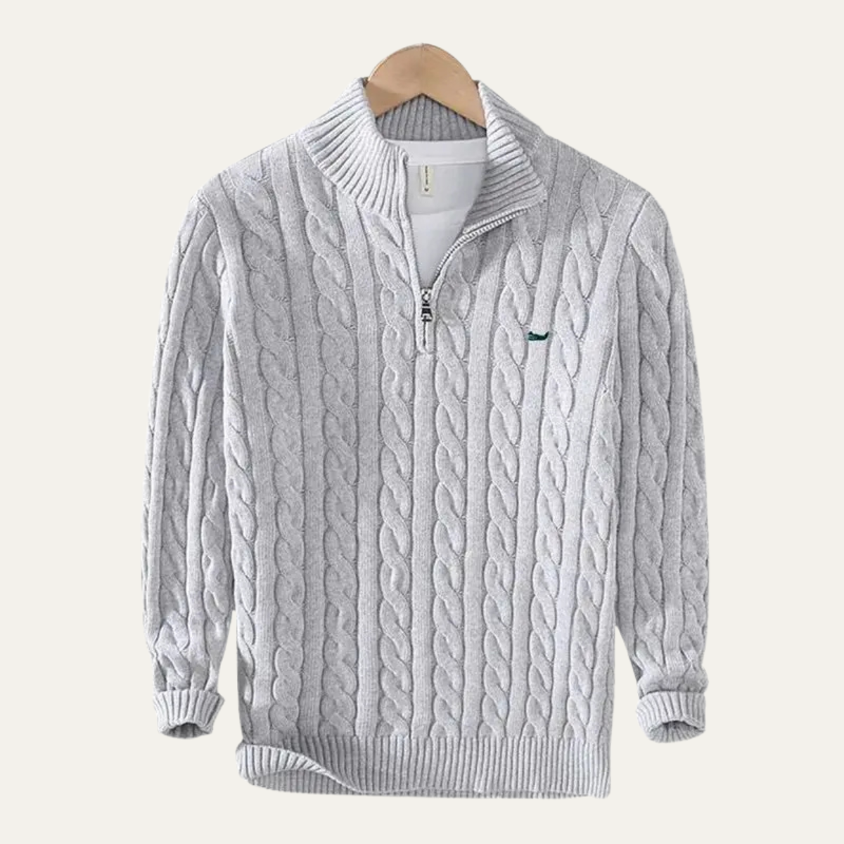 Flint | Men's Cable Knit Quarter Zip Sweater Gray