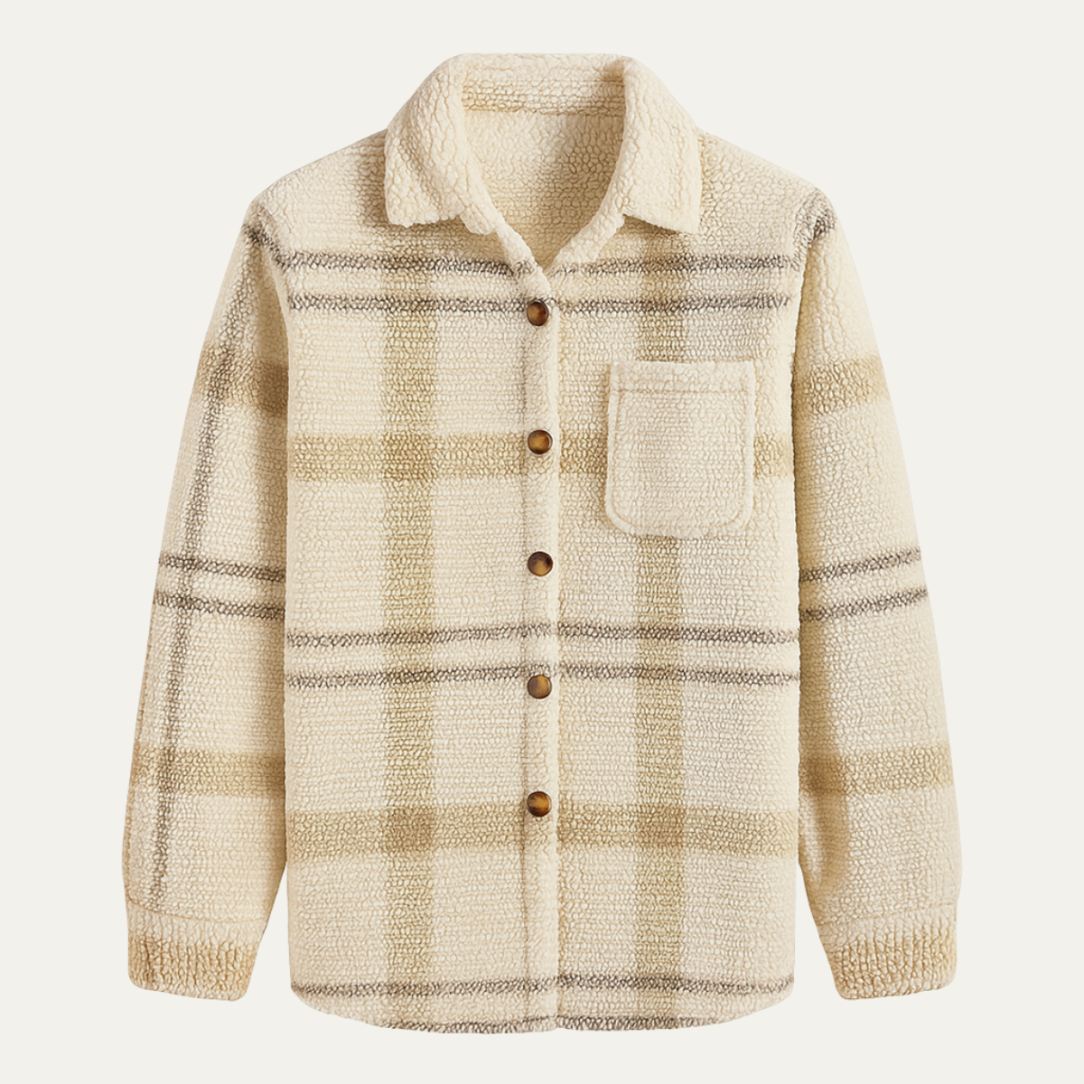 Ash | Men's Vintage Plaid Fleece Shirt Jacket Cream