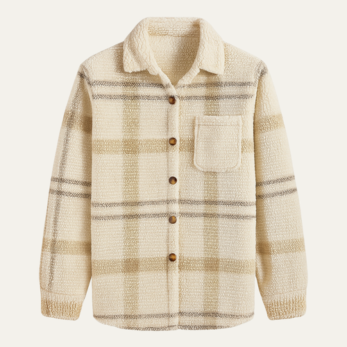 Dama Washington Ash men's vintage plaid fleece shirt jacket cream - front view