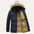 Dama Washington Rhys men's puffer jacket navy faux fur hooded winter coat - front view