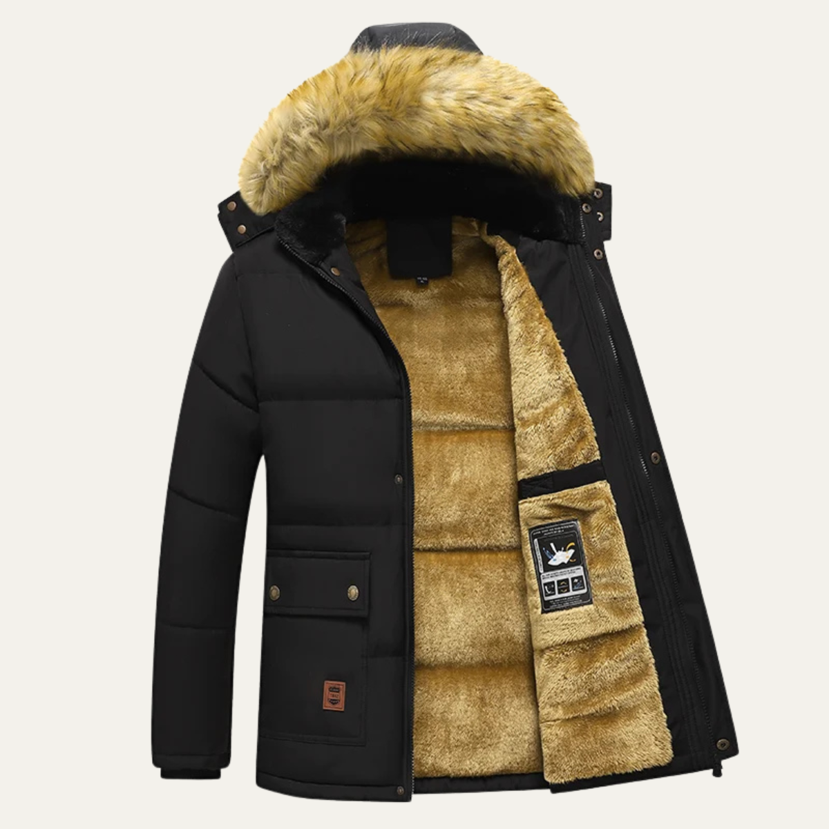 Rhys | Men's Puffer Jacket Navy Faux Fur Hooded Winter Coat